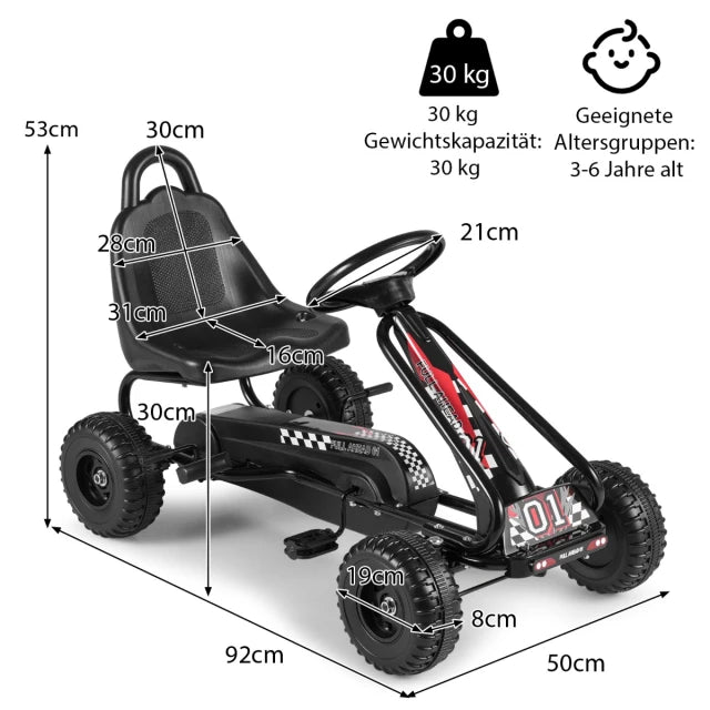 Coast Skelter Black - Tretauto mit verstellbarem Sitz und Handbremse - 92 x 50 x 53 cm