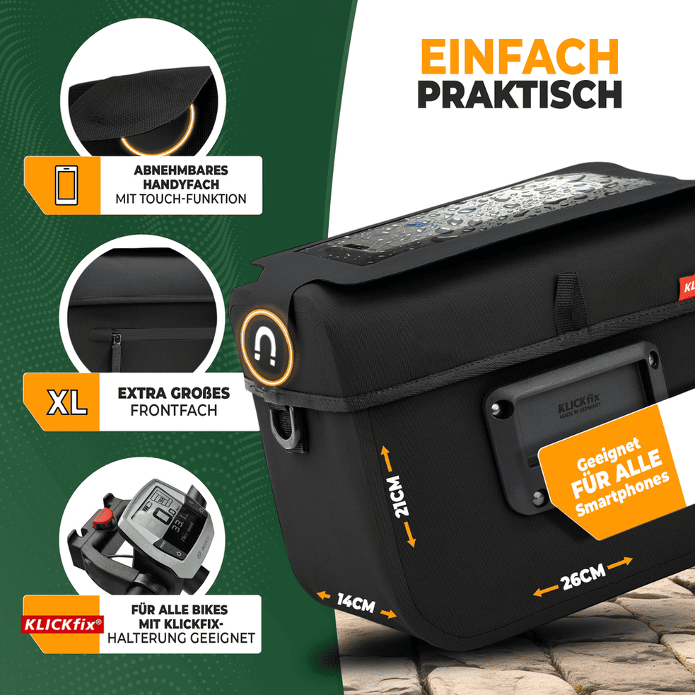 Mivelo Lenkertasche Fahrrad KLICKfix 100% wasserdicht "BOB"