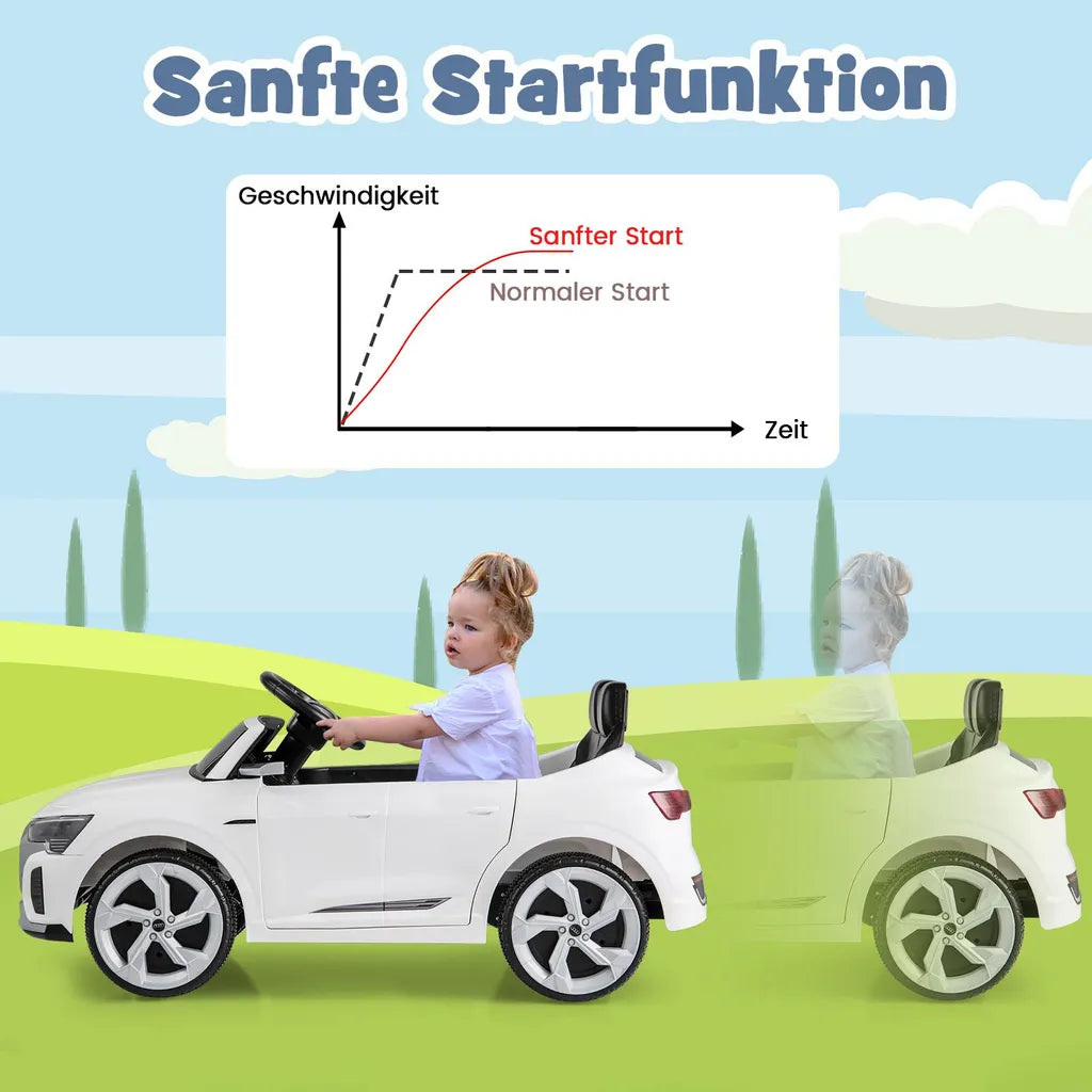 Coast Audi SQ8 Kinderauto Weiß - 12V Elektroauto mit Fernsteuerung, LED und Musik - 98 x 49 x 43 cm