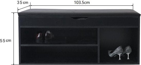 Schuhschrank Dielenbank mit Ablage - Schuhregal - mit Sitzkissen schwarz