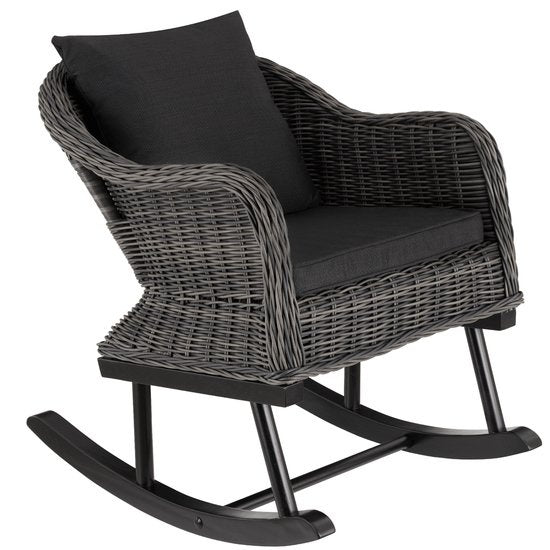 tectake - Flechtschaukelstuhl Rovigo mit Hocker Vibo - grau - Poly-Rattan