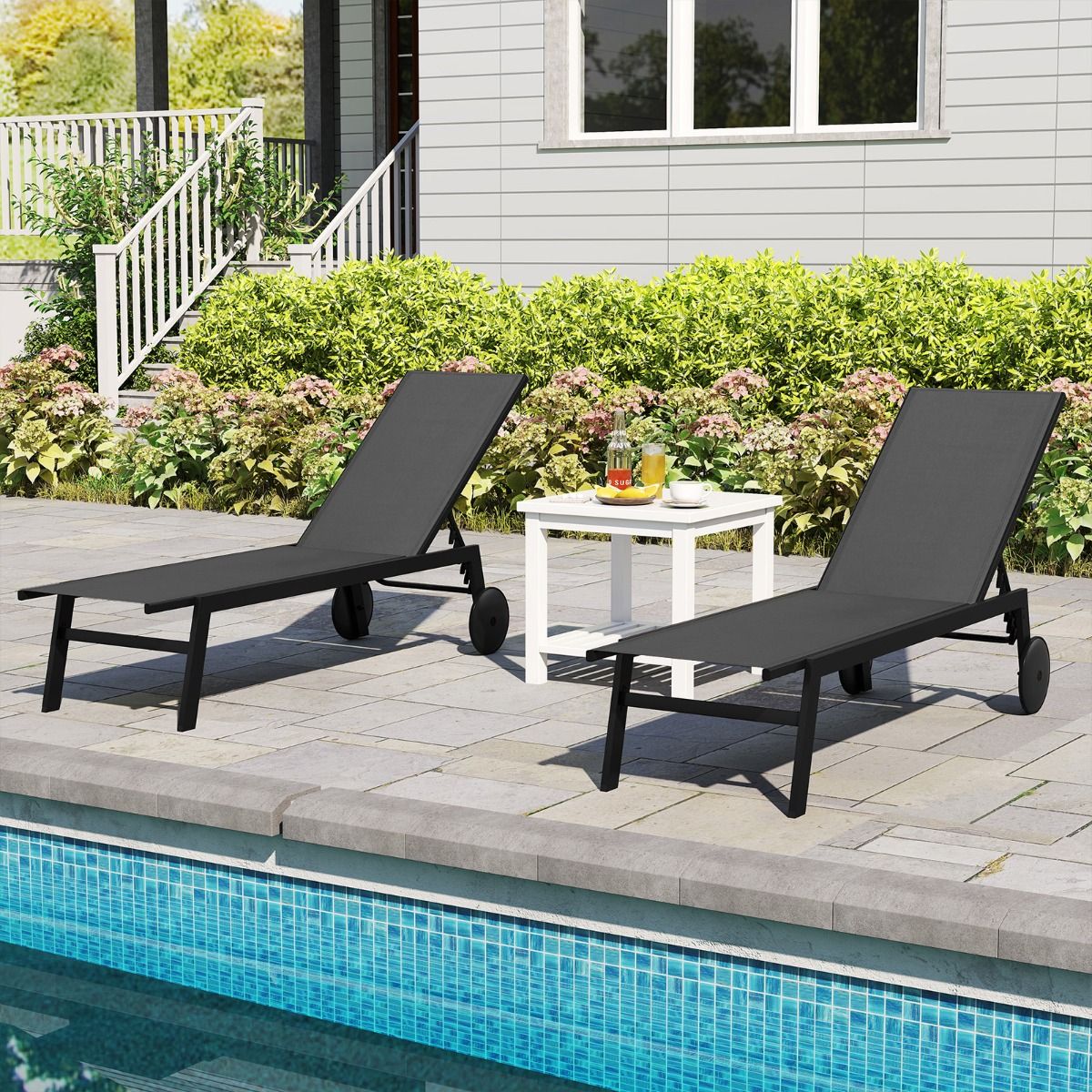 Coast - Garden Lounger on Wheels - 2-tlg. Set - Verstellbare Metall-Liegen mit 6 Ständern - 190 x 59 x 33,5-99 cm - Grau
