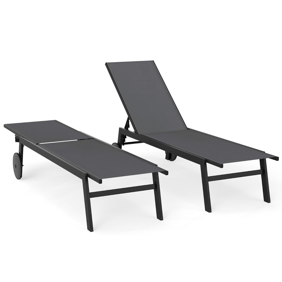 Coast - Garden Lounger on Wheels - 2-tlg. Set - Verstellbare Metall-Liegen mit 6 Ständern - 190 x 59 x 33,5-99 cm - Grau