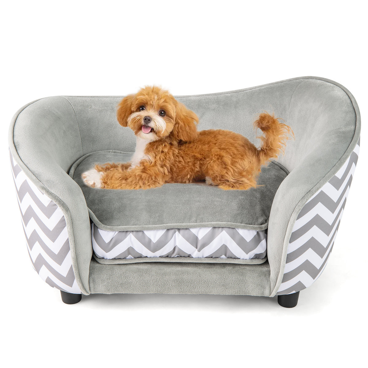 Coast Deluxe Hunde- und Katzensofa 69,5x40x40,5 cm - Grau/Weiß - Komfortables Haustiersofa mit Stauraum