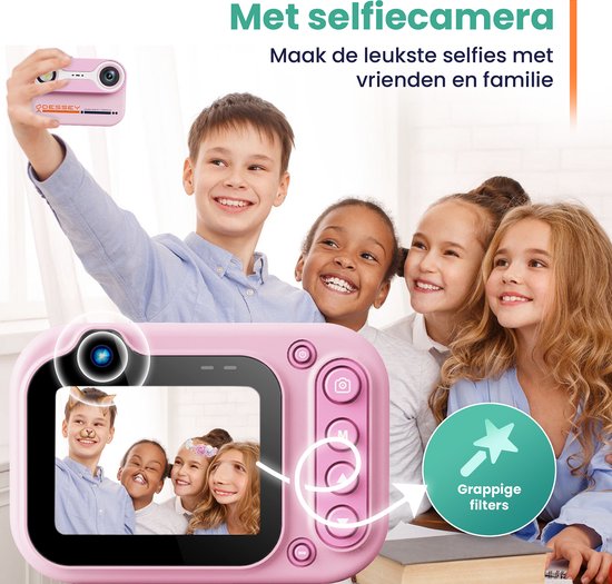 ODESSEY Wasserdichte Kinderkamera – mit Stativ – Full HD – Selfie-Kamera – 32 GB SD-Karte – Foto – Video – Spiele – Digitalkamera für Kinder – Fotokamera für Kinder – Rosa