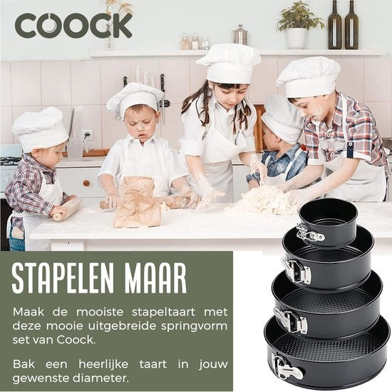 COOCK 4-tlg. rundes Springform-Set - Backform rund - Kuchenform - Backform mit Antihaftbeschichtung - Größen 12 bis 28cm - inkl. Teigschaber
