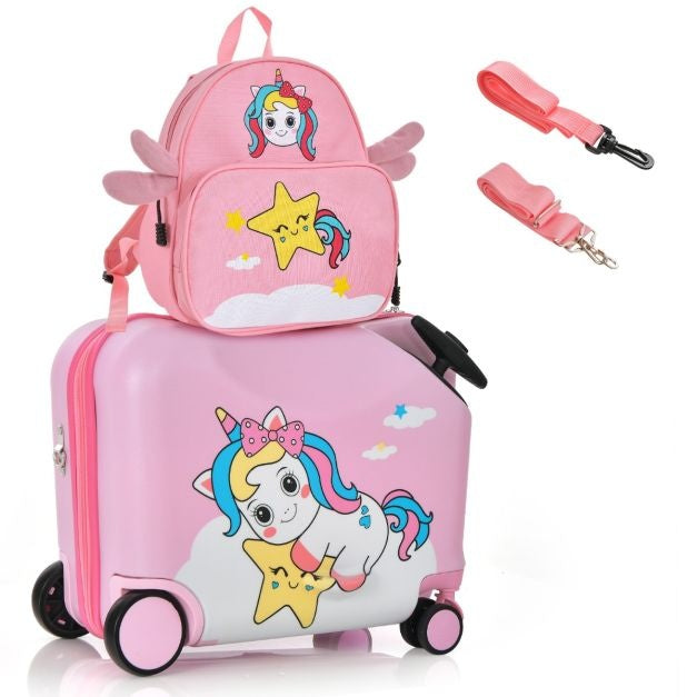 Coast Set von 2 Stücken Gepäck für Kinder Koffer von 47 cm und Rucksack von 30 cm mit Rädern und wasserdichte Hartschale Rosa
