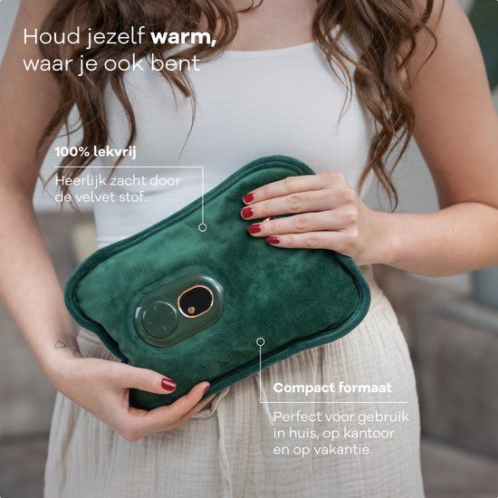 Zenwave Elektrische Wärmflasche mit Hülle – Digitalanzeige – Wärmflasche & Wasserflasche mit Handwärmern – Wiederaufladbares Wärmekissen – Menstruations-Wärmeband – Langlebig & kabellos – Camping & Outdoor – Wärmflasche, grün
