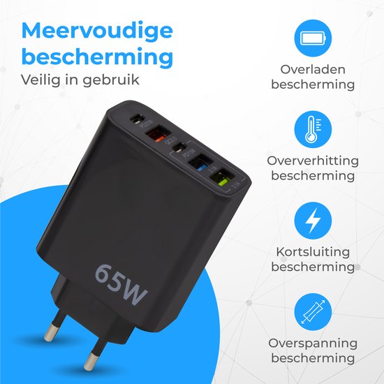 Nuvance - USB-Adapter - 5 Ports - USB-Stecker - USB-Ladegerät - Geeignet für jedes USB-Kabel - Schwarz