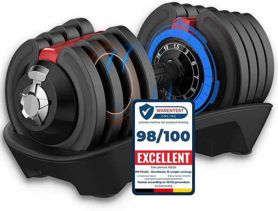 DH FitLife Verstellbare Hantel – 1,5 bis 18 kg – 12-in-1-Gewichtsverstellung – Platzsparend – Für das Krafttraining zu Hause