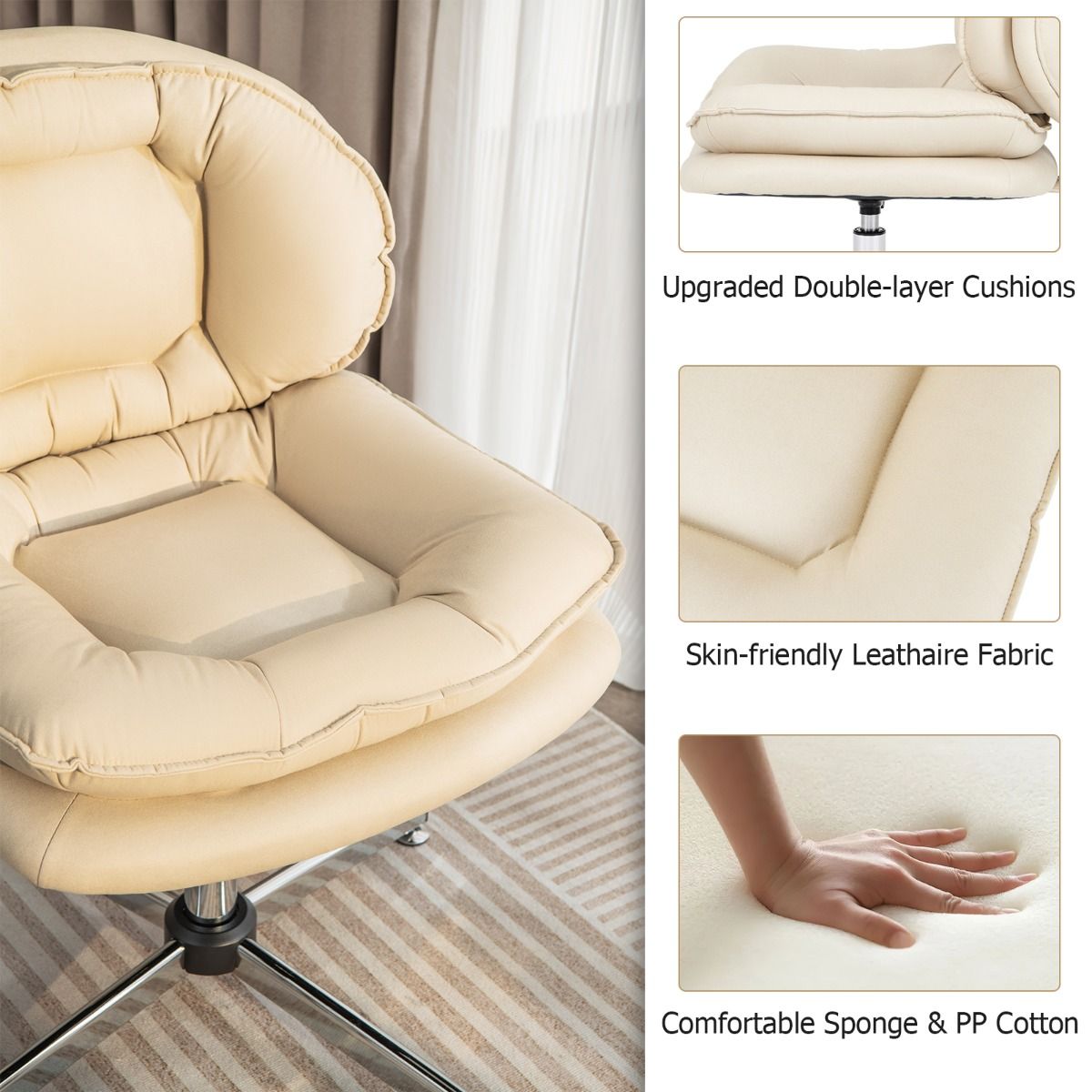 Coast Bürostuhl – ergonomischer Drehstuhl – doppelt gepolsterte Rückenlehne und Sitzfläche – beige