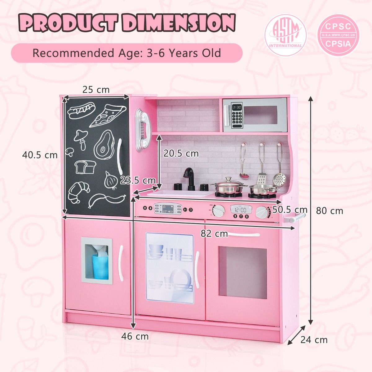 Coast Kinderküche – komplette Spielküche mit Zubehör – Mikrowelle, Eismaschine, Geschirrspüler und Backofen – rosa