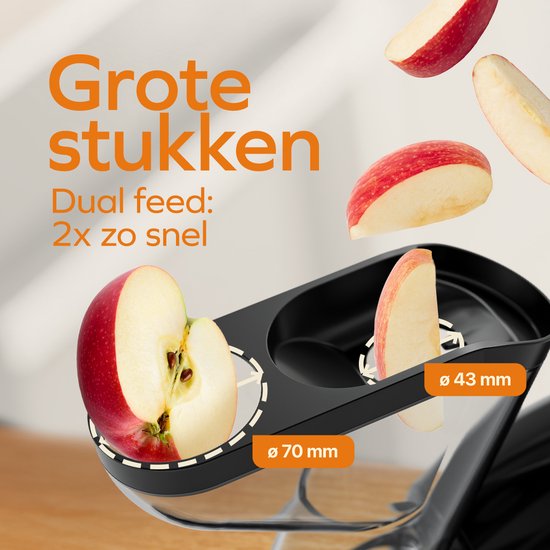 KitchenBrothers Slowjuicer XL - Entsafter - Gemüse- und Obstpresse - 43 mm und 70 mm Einfüllöffnung - 500 ml - Schwarz