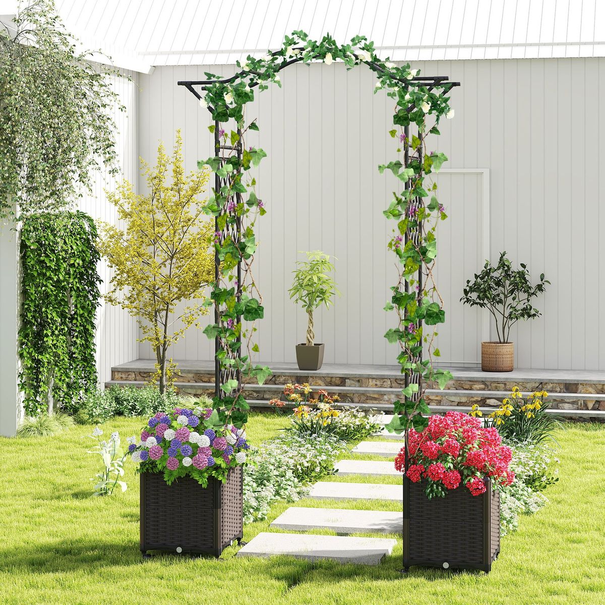 Coast Gartenbogen mit Pflanzkästen – 2-in-1-Klettergerüst mit Selbstbewässerungssystem – schwarz