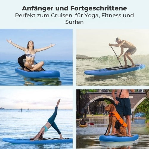 LifeGoods SUP Board - mit Sitz - Aufblasbares Paddle Board - Komplettset - Max. 135KG - 320x81cm - Blau