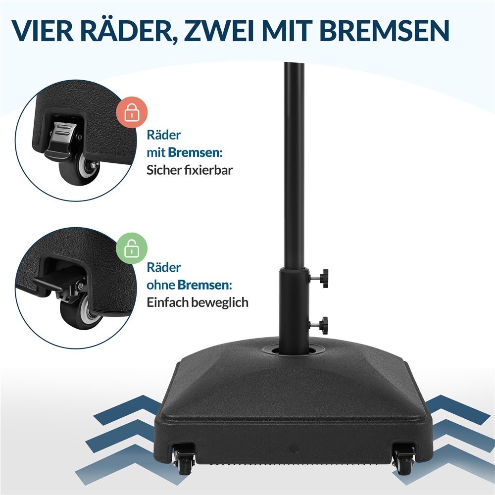 Yaheetech Sonnenschirmständer – befüllbar, 37 l – 4 Räder – 2 davon arretierbar – schwarz