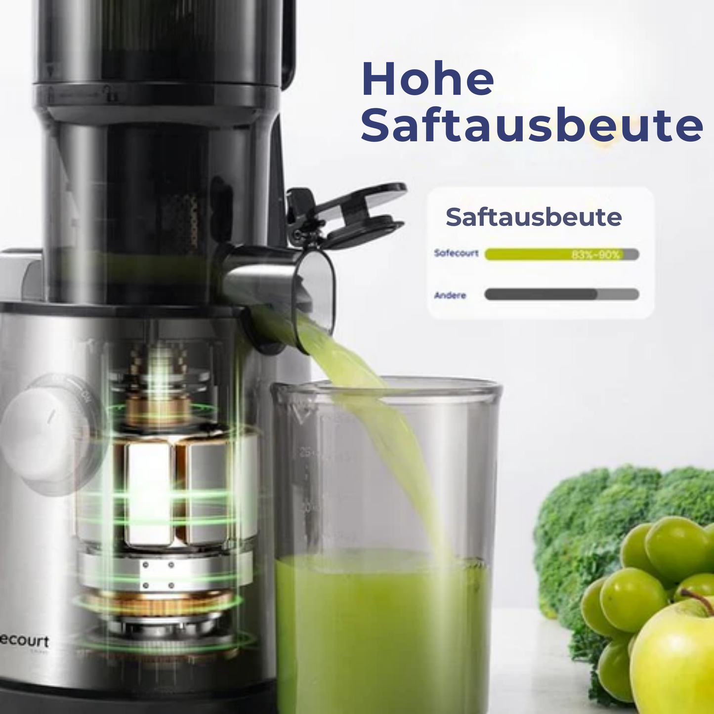 Safecourt Kitchen Entsafter - Für Obst & Gemüse - XXL Einfüllöffnung - Leistungsstarker 200W Motor