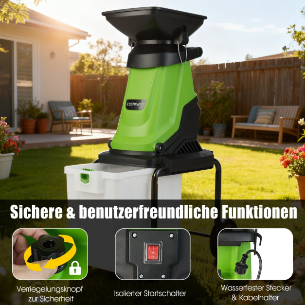 Coast Elektrischer Gartenhäcksler 3000 W – Äste bis 45 mm – 50 l – Grün