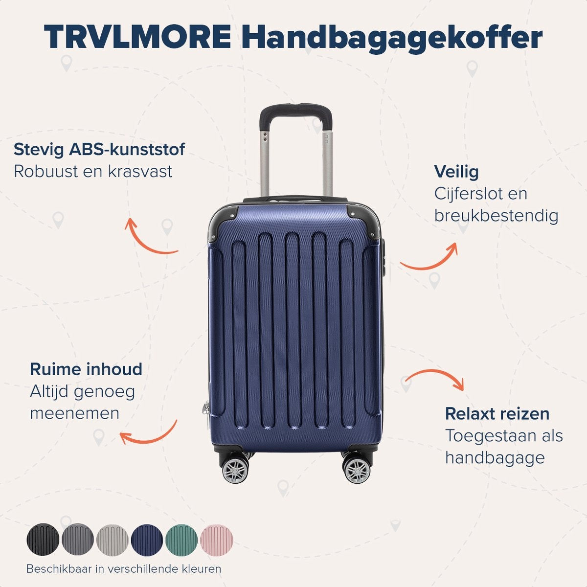 TRVLMORE Handgepäck Koffer mit Rädern - Zahlenschloss - 54x36x20cm - 38L - Dunkelblau