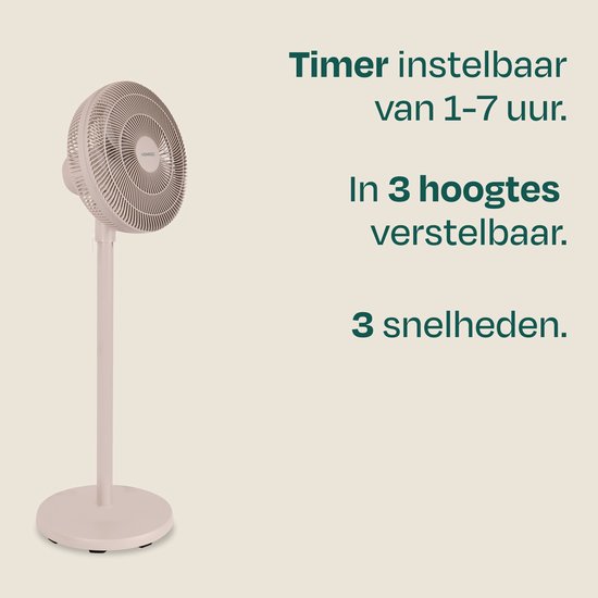 VONROC Bodenventilator – 3 Geschwindigkeitsstufen – inkl. Fernbedienung – Timer – in 3 Höhen verstellbar – beige
