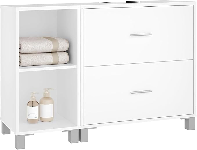eSituro SBP0098 Waschbeckenunterschrank Badezimmerschrank - weiß - 2 große Schubladen - Seitenschrank kann links oder rechts aufgestellt werden