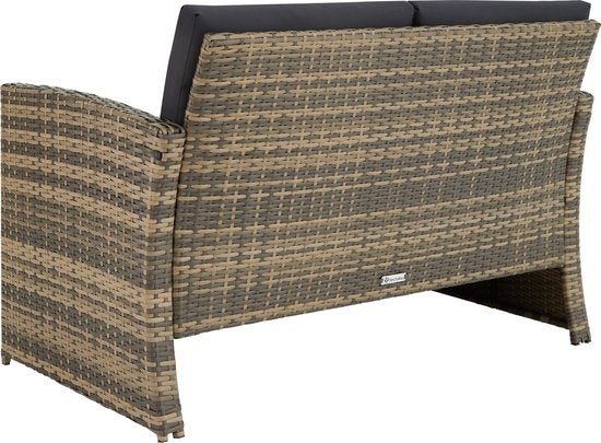 tectake - Geflecht-Sitzgruppe Garten-Set Lounge-Set Lucca - Sofa/2 Stühle/Tisch mit Glasplatte - naturfarben - 404916 - Poly-Rattan