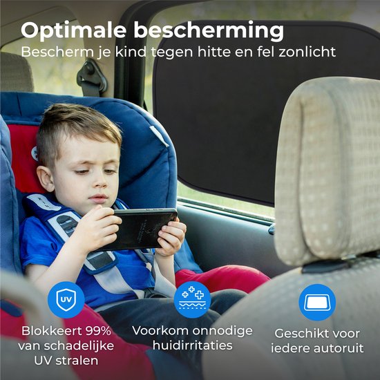 Nuvance - Sonnenschutz Auto Baby - 2 Stück - mit UV-Schutz für Baby und Kind - Sonnenschutz Seitenfenster - Selbstklebend - Einheitsgröße - Schwarz