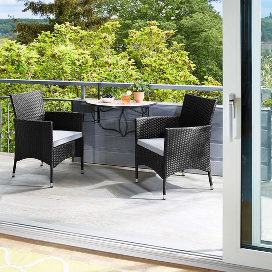 Tectake - 2er Set Gartenstühle - Korbgeflecht mit 4 Kissenbezügen - 404549 - Poly-Rattan - Schwarz