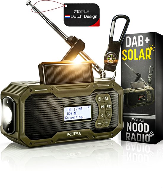 Solarbetriebenes Notradio mit Handaufzug – DAB+ / FM-Notradio – 5000 mAh Powerbank mit Solarenergie – Baustellenradio – Badezimmerradio – Notfallpaket