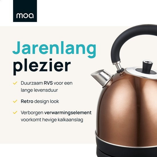 MOA Retro Wasserkocher Kupfer 1,8 Liter - Elektrisch - Edelstahl - EK3TC