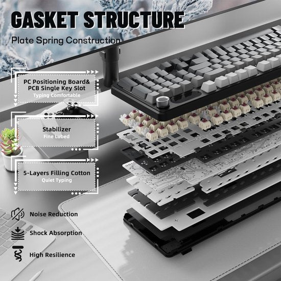 ATTACK SHARK X98PRO - Kabellose mechanische Gaming-Tastatur - seitlich bedruckte PBT-Tastenkappen - TFT-Bildschirm - Multifunktions-Drehknopf - Wired/2.4G/Bluetooth Tri-Mode - Gasket Mod - 98 Tasten - Moonlit Night
