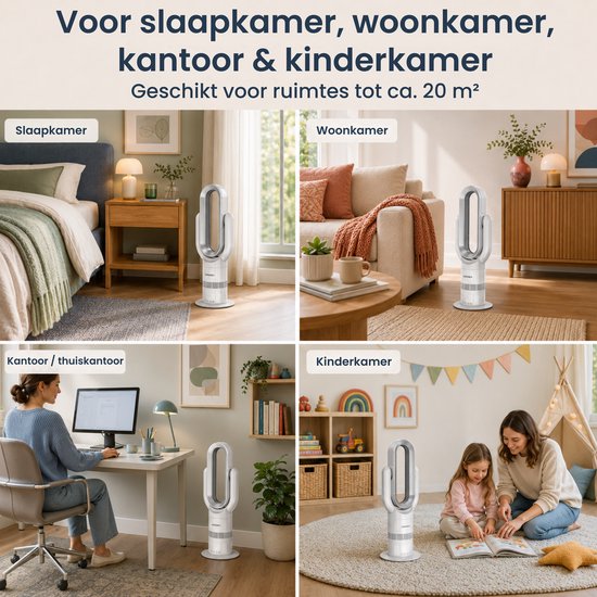 Aironex Swing kabelloser Ventilator mit Heizfunktion – Heizventilator – 2-in-1: Kühlen & Heizen – 10 Stufen – 71° Schwenkbereich – Fernbedienung – Weiß