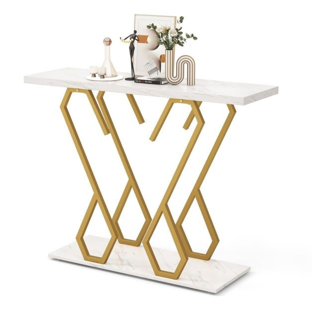 Coast Beistelltisch - Marmoroptik - 100 x 30 x 79 cm - Weiß/Gold