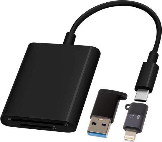 Nuvance SD Kartenleser - SD Kartenleser USB C - Kartenleser - inkl. Usb & 8-Pin Konverter - Speicherkartenleser Micro SD - Schwarz