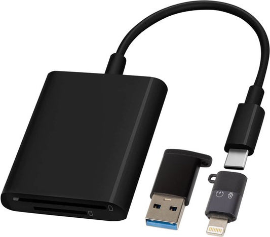 Nuvance SD Kartenleser - SD Kartenleser USB C - Kartenleser - inkl. Usb & 8-Pin Konverter - Speicherkartenleser Micro SD - Schwarz