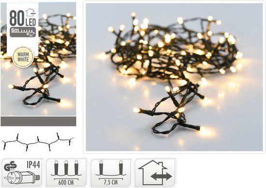 ChristmasXL Weihnachtsbaumbeleuchtung - 80 LED-Lichter - 6 m - für Bäume bis zu 100 cm - Warmweißes Licht