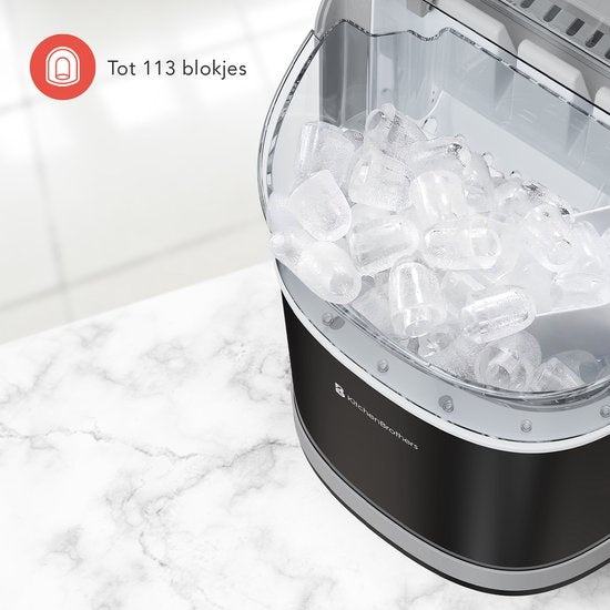 KitchenBrothers Eiswürfelbereiter - 1.6L - 8 min. - 12kg/24h - Selbstreinigungsfunktion - Eiswürfelbereiter mit Eisportionierer - Edelstahl