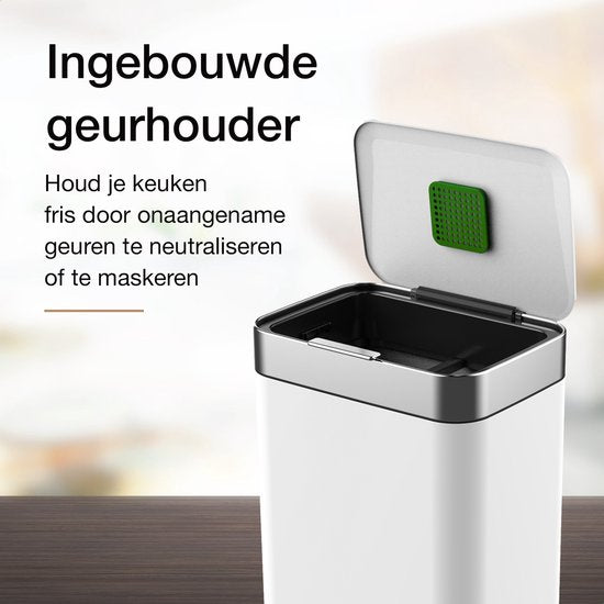 Loftey Mülleimer 60 Liter - Push/touch Mülleimer - Duo Mülleimer mit Inneneimer - Mülleimer 2 Fächer - Abfalltrennung 2x30L - Küche - Weiß/RVS