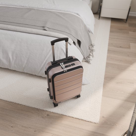 TRVLMORE Reisekoffer – 54 x 37 x 23 cm – Mit Frontfach – 44 l – TSA-Schloss – 4 Rollen – Roségold