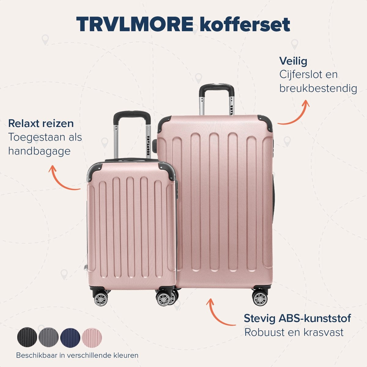 TRVLMORE - Kofferset - 2 Stück - 38L (Handgepäck) + 110L - Rose Gold