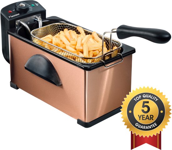 Bestron Fritteuse 3,5 Liter – AF370CO – Fritteuse 2000 W – Sichtfenster – Kupfer – 5 Jahre Garantie