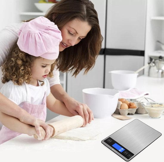 Kitchenwell Digitale Präzisions-Küchenwaage - Küchenwaage - 1gr - 10kg - Tara-Funktion - Grau