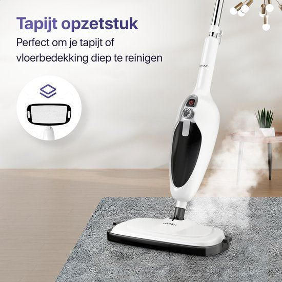 LUMAN - 12 in 1 Dampfreiniger - Teppich-/ Fleckenreiniger - 10 Aufsätze & 3 Mikrofasertücher - Reinigt Boden/Sofa,/Bad/Teppich - Weiß