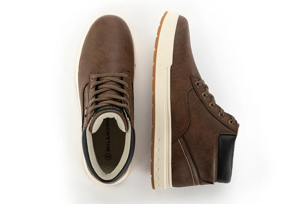 Milanoro Herrensneaker Größe 43 – Robuste Profilsohle – PU-Leder – Cognac