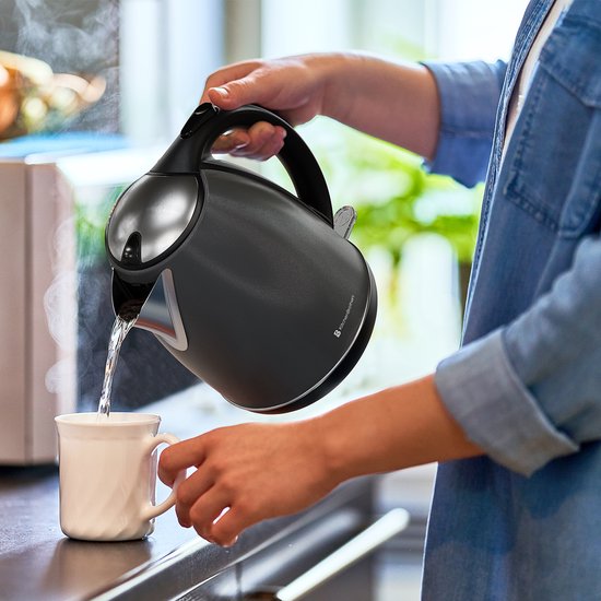 KitchenBrothers Wasserkocher - Elektrisch - 1.7L - Mit Kalkfilter - Titanium Grau/RVS