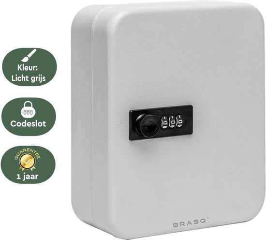 BRASQ Schlüsselsafe 20 Schlüssel mit Zahlenschloss - Schlüsselkasten, Schlüsselschrank KC300 Grau mit Zahlenschloss
