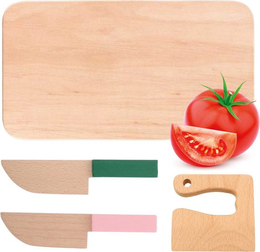 Qwali Kindermesserset aus Holz - sicher - inkl. Schneidebrett - Kinder - Besteck - Messer Kind - Küche - Spielzeug