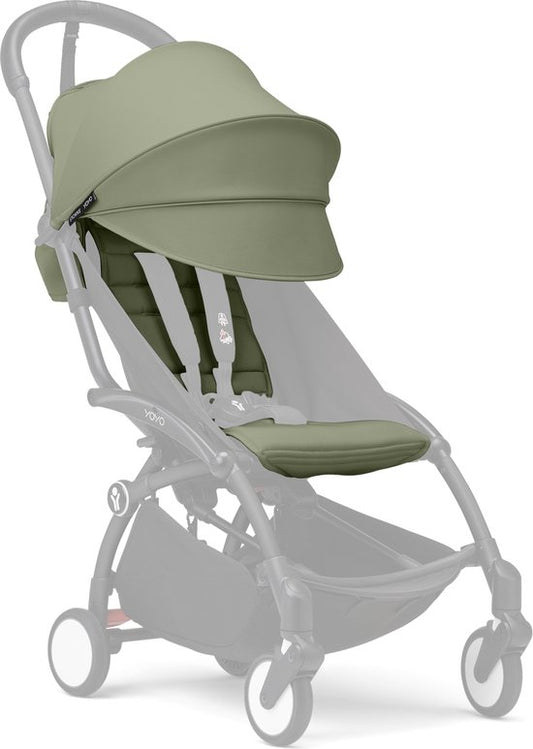 Stokke YOYO 6+ Color Pack, Olive – Textil: Sitzkissen, ausziehbares Verdeck und Rückentasche mit Reißverschluss – Für den YOYO-Rahmen (separat erhältlich)