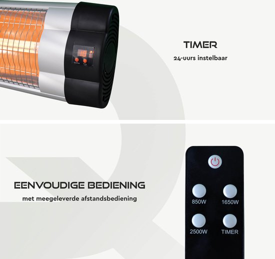 BRASQ - Elektrischer Terrassenheizer Pendant PHW200 - Infrarotheizung 2500W - mit Fernbedienung und Timer - 3 Heizstufen - spritzwassergeschützt - Schwarz