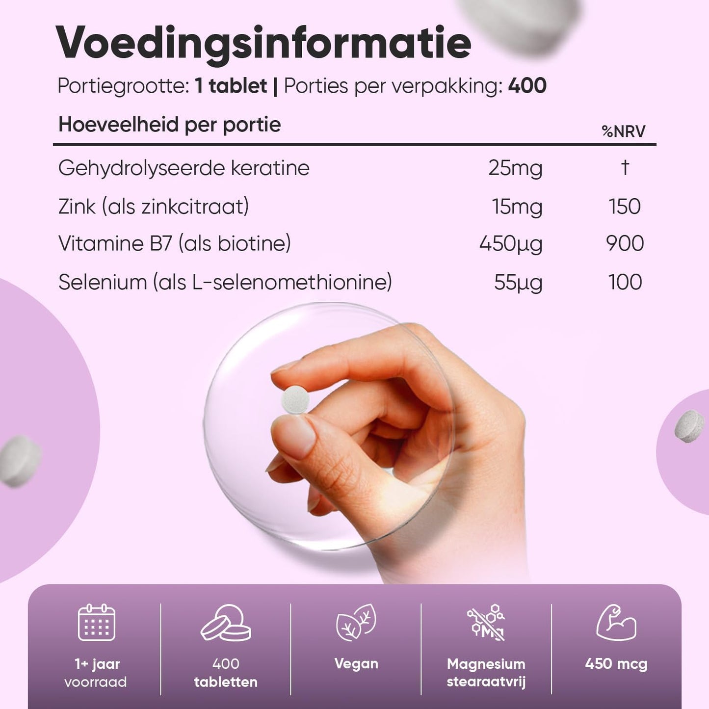 WeightWorld Biotin, Zink, Selen & Keratin Tabletten - 400 vegane Mikrotabletten (Ø 6 mm) - 1+ Jahresvorrat - 15 mg Zink & 25 mg Keratin